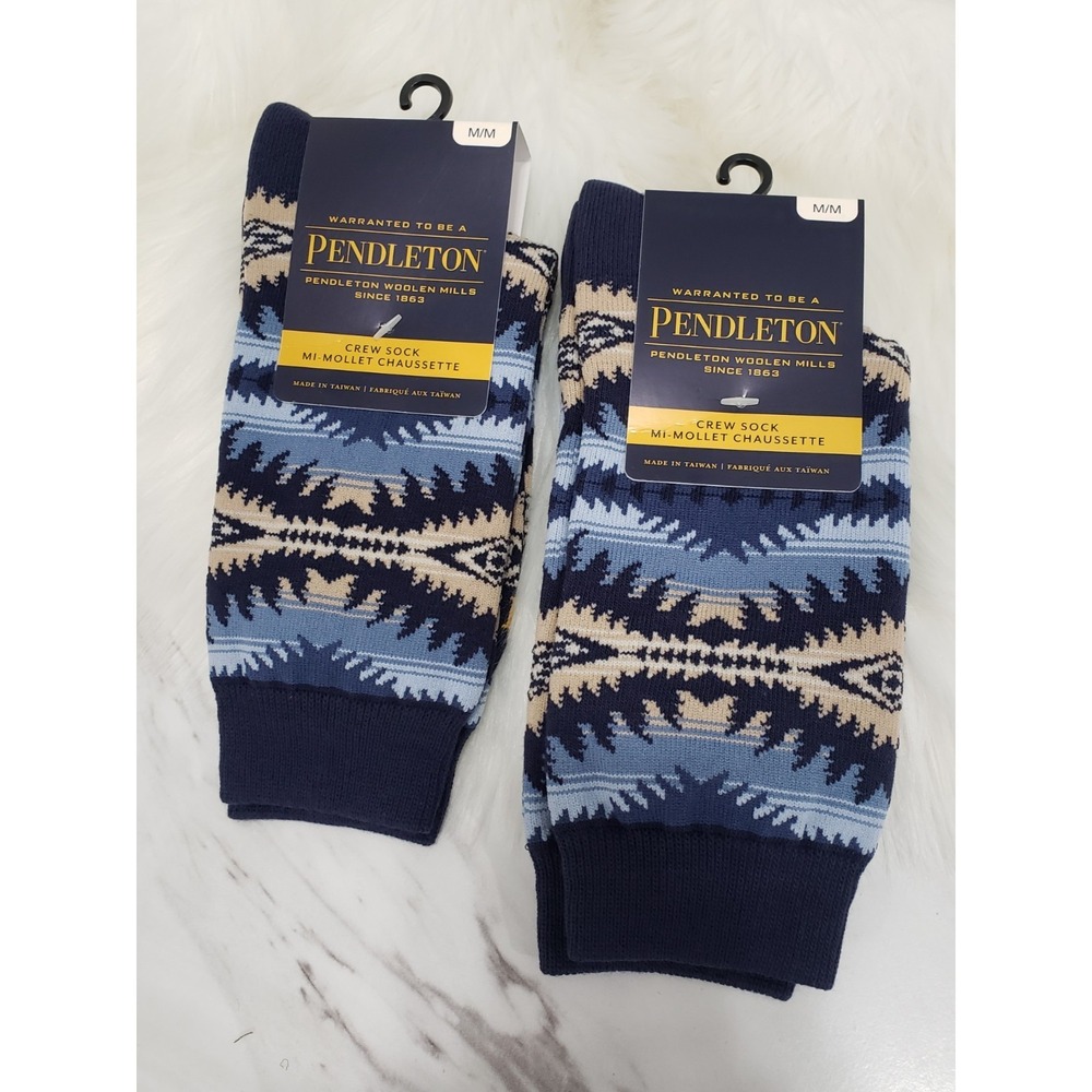 NEW 2 LOT Pendleton Sunset Pass Navy Blue Native American Tribal Crew Socks, M